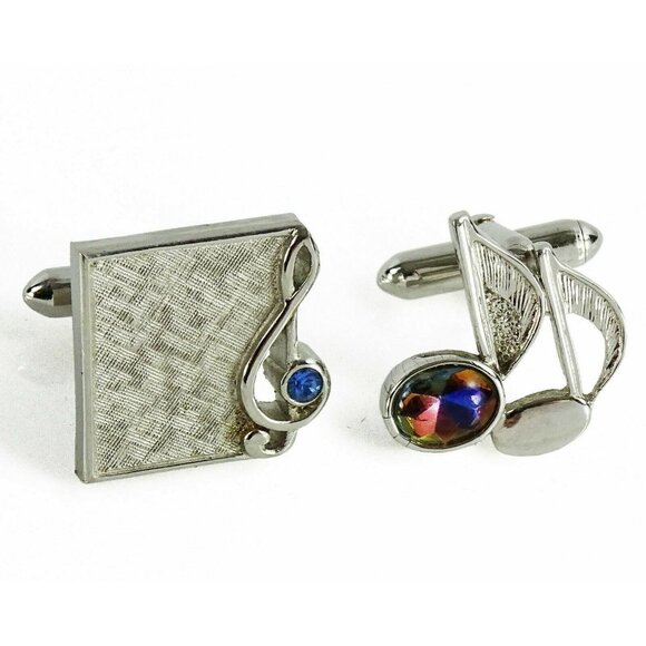 Swank Music Notes Vintage Cufflinks Mismatched Married Pair Treble Clef - Picture 1 of 2